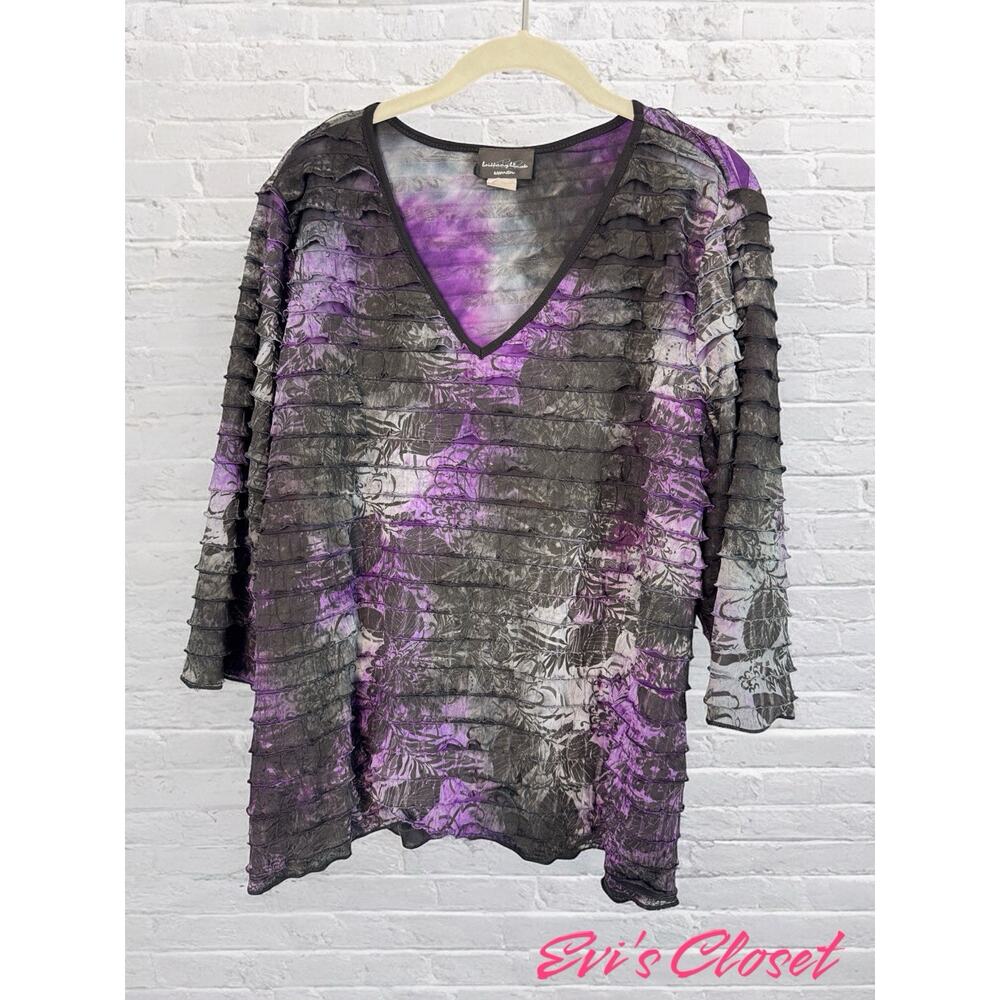 Brittany Black Pull Over Eyelash Blouse Purple Black Grey 1 X